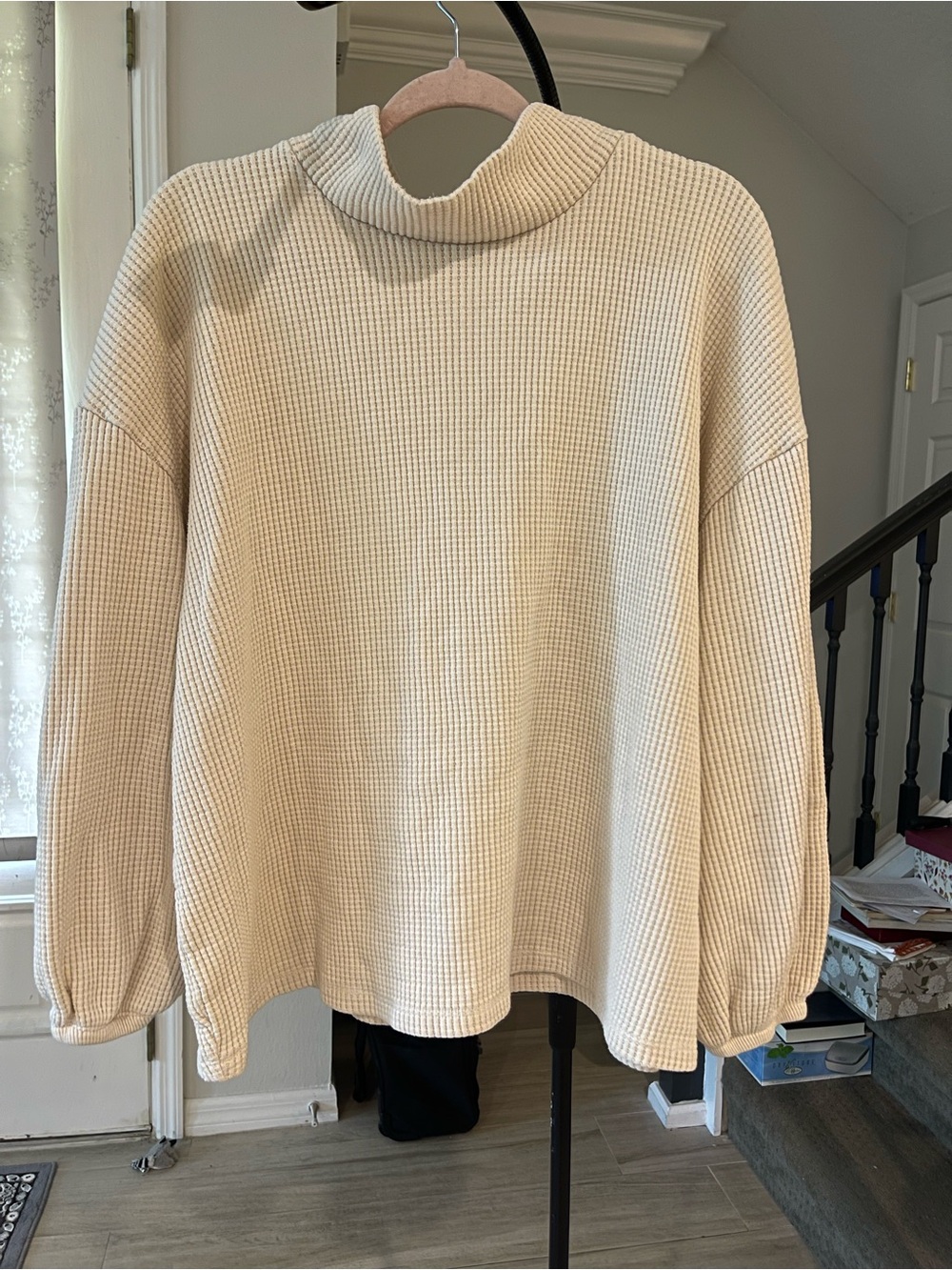 Ava & Viv Cream Waffle-Knit Turtleneck Sweater